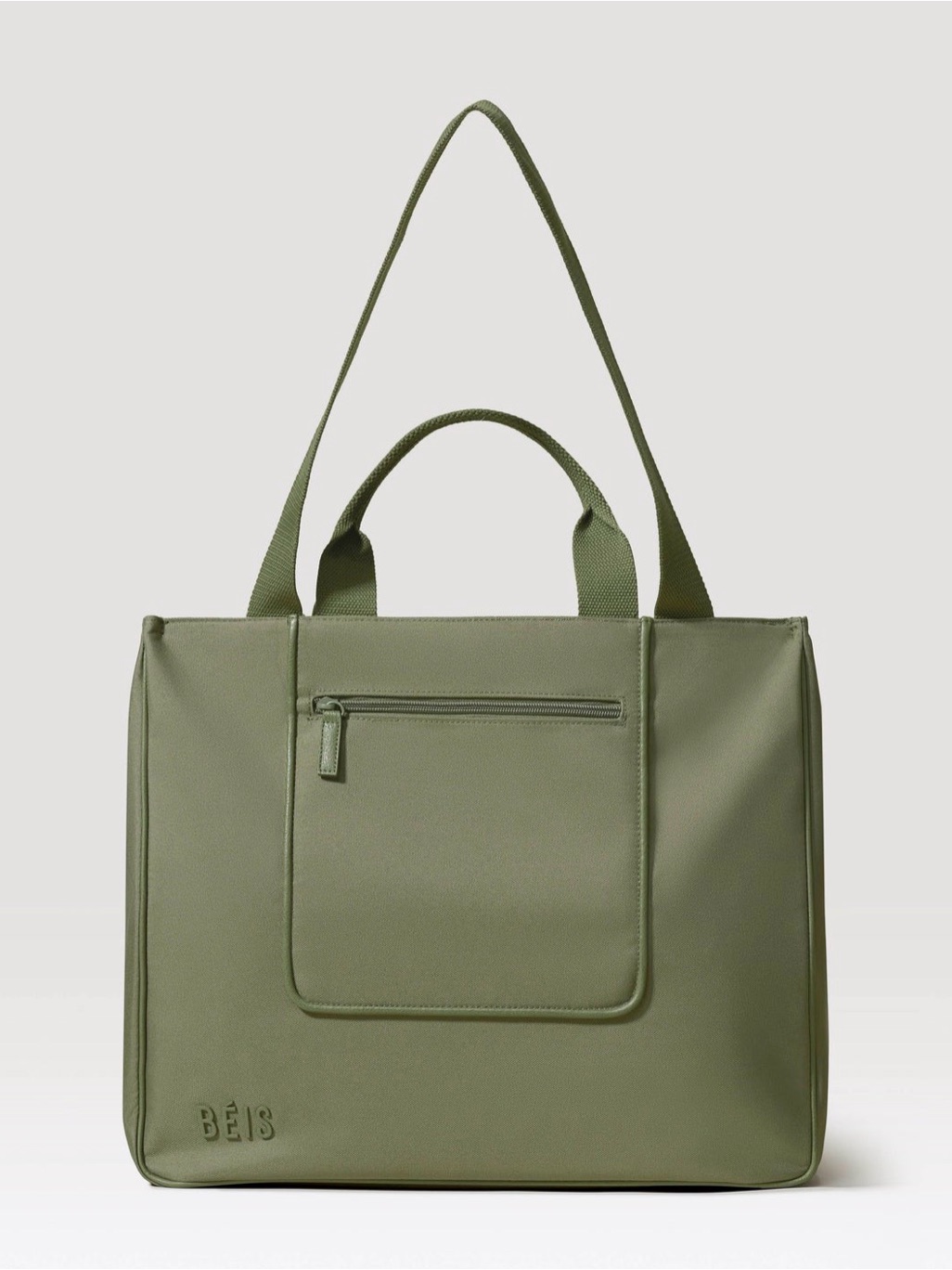 Beis Olive Green East To West Tote Bag With Front Zip Pocket
